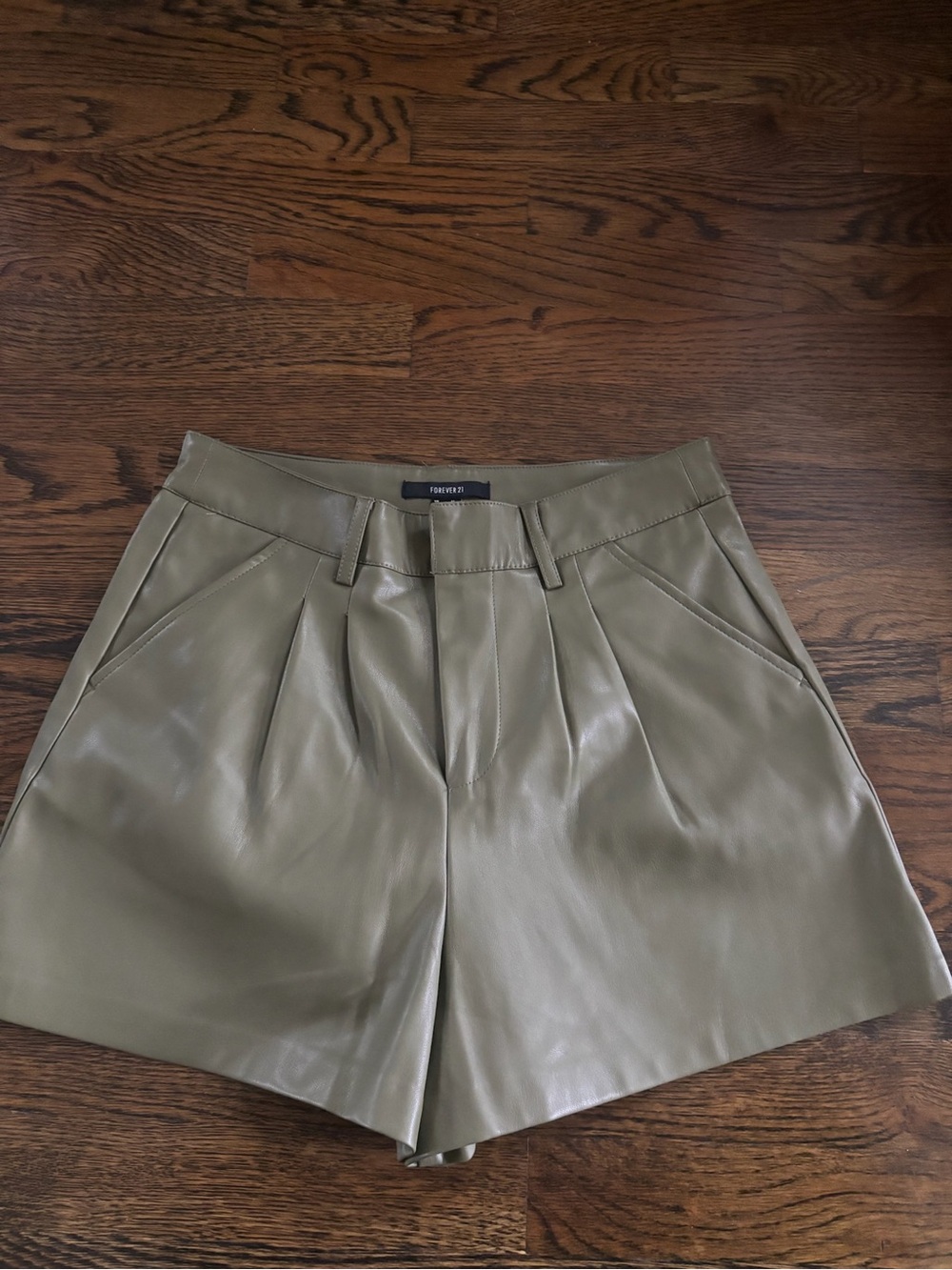 Forever 21 Olive Green Faux Leather High-Waist Shorts